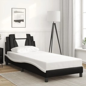 Estrutura cama c/ luzes LED 80x200cm couro artif. preto/branco