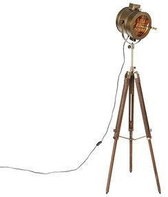 LED Candeeiro de pé inteligente tripé bronze com madeira Studio Spot incl. WiFi A60 - Radient Industrial