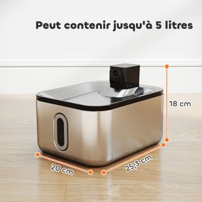 Fonte de Água Automática para Gatos, 25,3 x 20 x 18 cm, Sem Fios, Prateada