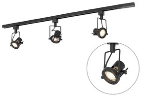 Sistema de trilhos industrial com 3 focos monofásicos pretos - Suplux Industrial,Moderno