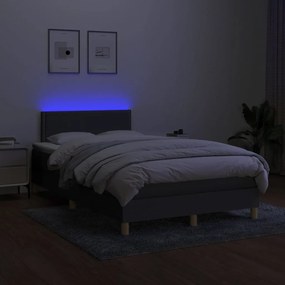 Cama box spring c/ colchão e LED 120x200 cm tecido cinza-escuro