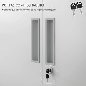 Armário escritorio para Arquivos de 5 Níveis com Chaves Prateleiras Ajustáveis Metálico 80x40x180 cm Branco
