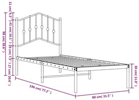 Estrutura de cama com cabeceira 75x190 cm metal branco