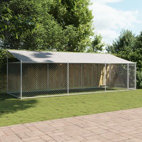 Jaula para cão com telhado/porta 6x2x2 m aço galvanizado cinza