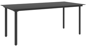 Mesa de jantar para jardim 190x90x74 cm aço e vidro preto