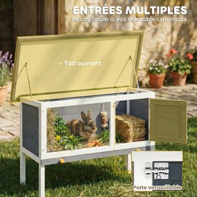 Gaiola para coelhos de exterior em madeira, com teto abrível em asfalto e tabuleiro deslizante, design elevado, 90 x 45 x 65 cm, cinzento