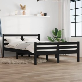Estrutura de cama casal 135x190 cm madeira maciça preto