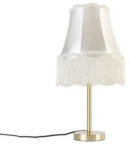 Candeeiro de mesa clássico em latão com abajur em tecido cor creme 30 cm - Simplo Clássico / Antigo