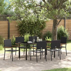 vidaXL Conjunto de Jantar de Jardim 7 Peças Preto Rattan de Polietileno