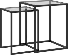 HOMCOM Conjunto 2 Mesas Centro Quadradas Empilháveis Vidro Temperado Aço Modernas Compactas 33x33x46 cm 42x42x51 cm Preto | Aosom Portugal