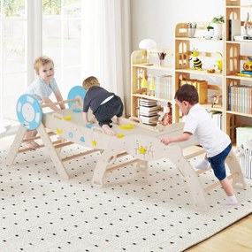 Conjunto triangular 8 em 1 de escalada para bebés com rampa, escada e arco de escalada Montessori de madeira Natural