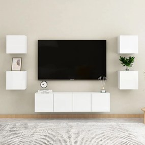 6 pcs conjunto de móveis de TV contraplacado branco brilhante