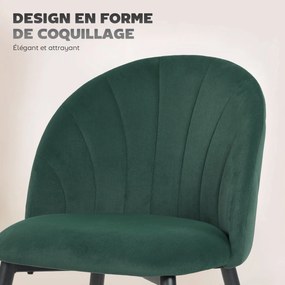 Conjunto de 2 Cadeiras de Jantar em Forma de Concha, 52 x 55 x 79 cm, Estofadas em Veludo, Verde-escuro