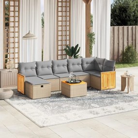 vidaXL 8 pcs conj. sofás jardim c/ almofadões vime PE bege misturado