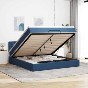 Estrutura de cama otomana com colchão 160x200 cm tecido azul