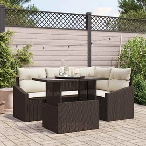 vidaXL Conjunto de Sofá de Jardim de 5 Peças com Almofadas Castanho em Rattan Sintético