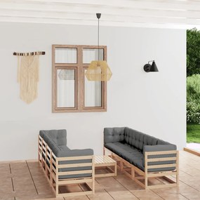vidaXL 9 pcs conjunto lounge de jardim c/ almofadões pinho maciço