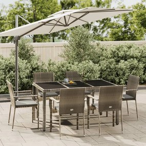 vidaXL 7 pcs conjunto de jantar p/ jardim c/ almofadões vime PE cinza