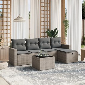 6 pcs conjunto sofás de jardim com almofadões vime cinzento
