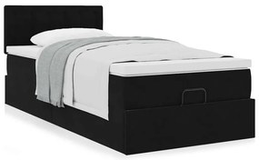 Estrutura de cama otomana com colchão preto veludo