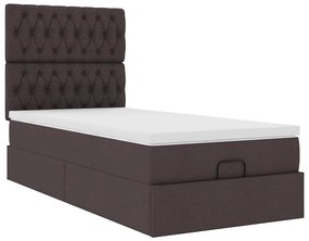 Cama otomana com colchão &amp; LEDs 90x200cm tecido castanho escuro