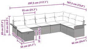 Conjunto de Sofá de Jardim com 8 Peças e Almofadas Preto Vime Poliéste