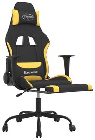 Cadeira de gaming com apoio para os pés tecido preto e amarelo