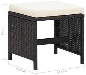 Bancos de jardim 4 pcs com almofadões vime PE preto