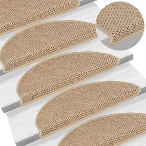 Tapetes escada adesivos aspeto sisal 15pcs 65x21x4cm cor areia