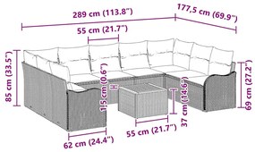 Conjunto de Sofá de Jardim vidaXL de 10 Peças com Almofadas Cinza Poli