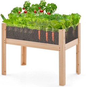 Floreira de madeira elevada com pernas, orifícios de drenagem e painéis acrílicos Canteiro de frutas e legumes 100 cm x 59 cm x 77 cm Natural