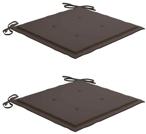 Cadeiras de jardim c/ almofadões cinza-acast. 2 pcs teca maciça