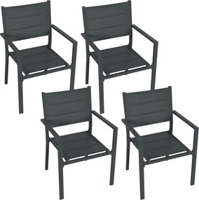 Conjunto de 4 cadeiras de jardim empilháveis em alumínio e textilene com braços, conjunto de 4 peças para exterior