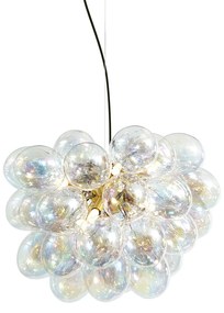 Candeeiro suspenso Art Déco dourado com vidro arco-íris 50cm 8-luzes - Uvas