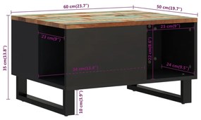 Mesa de centro 60x50x35 cm madeira recuperada maciça