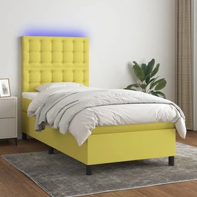 vidaXL Cama box spring c/ colchão e LED 90x200 cm tecido verde