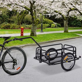 Reboque de Carga para Bicicleta Carrinho Dobrável para Bicicleta com 2 Rodas Refletores Carga 40 kg 155x71,5x77 cm Preto