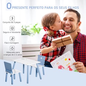 HOMCOM Conjunto de Mesa Infantil e 2 Cadeiras de Madeira Mesa com Cade