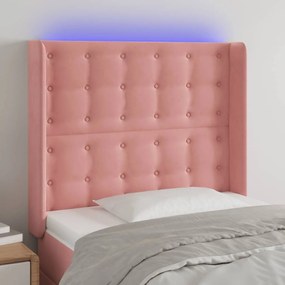 Cabeceira de cama c/ luzes LED veludo 83x16x118/128 cm rosa