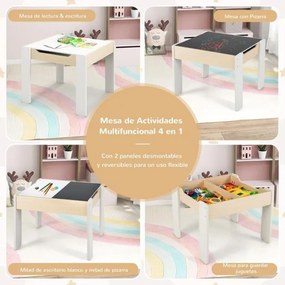 Conjunto de mesa e 2 cadeiras infantis de 3 peças com arrumação e quadro removível para sala de jogos e creche Branco
