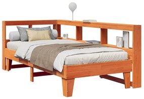 vidaXL Cama com estante sem colchão 90x200cm pinho maciço castanho-mel