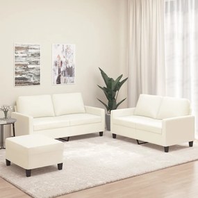 vidaXL 3 pcs conjunto sofás c/ almofadões couro artificial cor creme