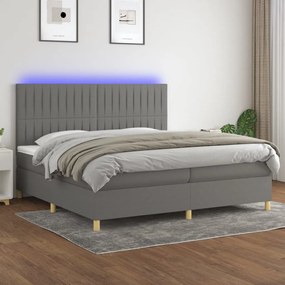 vidaXL Cama box spring c/ colchão e LED 200x200 cm tecido cinza-escuro