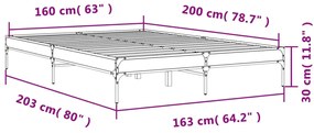 Estrutura de cama 160x200 cm derivados de madeira/metal preto