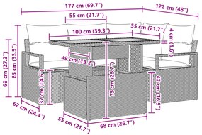 Conjunto de Sofás de Jardim vidaXL de 5 Peças com Almofadas Bege Ratta