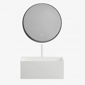 Conjunto De Móveis De Banheiro De Resina Com Pia Integrada E Luz Led Nerine Branco & Redondo Led E Anti-embaciamento Preto Ø80 Cm - Sklum