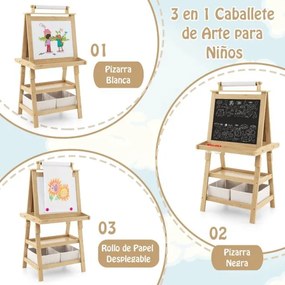 Quadro infantil de dupla face 3 em 1 com 2 prateleiras, 2 caixas e tabuleiro grande 59 x 50 x 117 cm - Natural