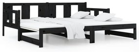 Sofá-cama de puxar pinho maciço preto 2x(80x200) cm