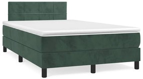 Cama box spring com colchão e luzes LED veludo verde-escuro