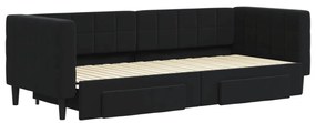 Sofá-cama com gavetão e gavetas 80x200 cm veludo preto